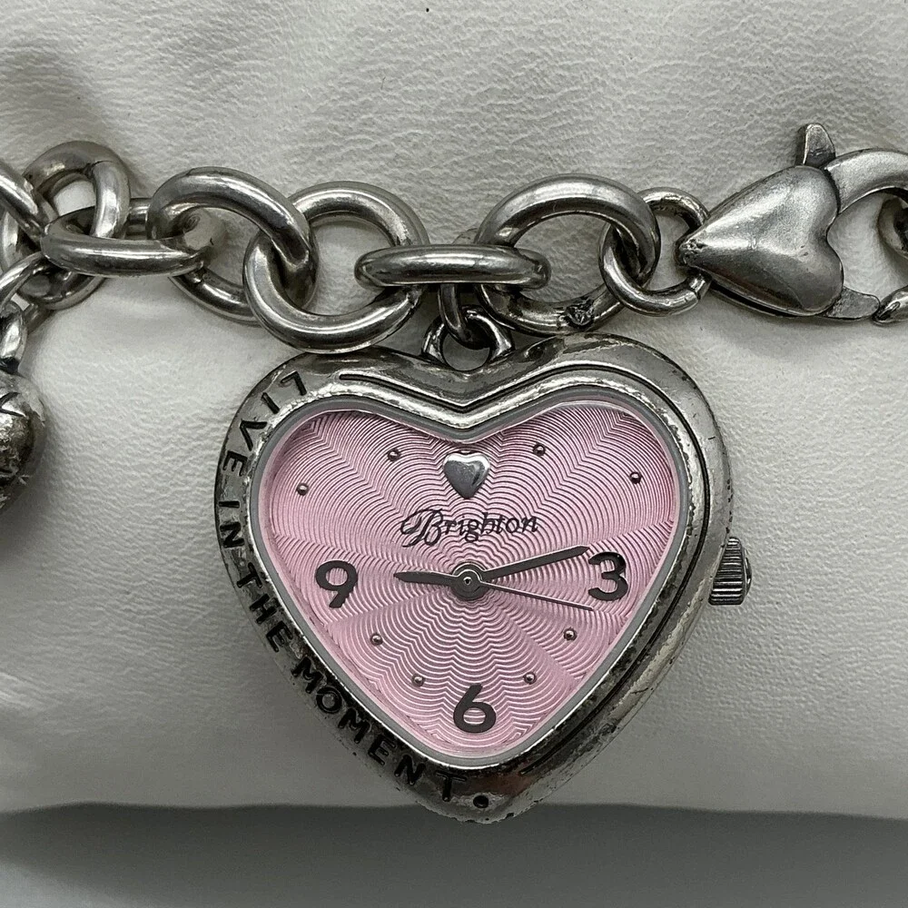 Brighton Womens Watch 27mm Pink Heart Dial Charm Bracelet New Battery 8
